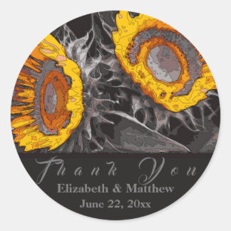 鮮やか黄アートひまわり炭抽象芸術 ラウンドシール