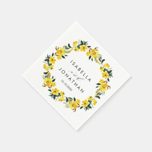 鮮やか黄素朴結婚カスタム花 スタンダードカクテルナプキン (角)