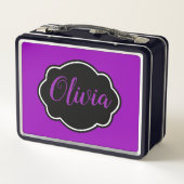 鮮やか、はっきりした明るい赤紫色紫パーソナライズされた メタルランチボックス (裏面)