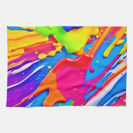 鮮やか（ばちゃばちゃ）跳ねるカラーバーストデザイン キッチンタオル