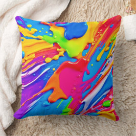 鮮やか(ばちゃばちゃ)跳ねるカラーバーストデザイン クッション