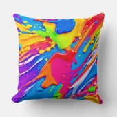 鮮やか（ばちゃばちゃ）跳ねるカラーバーストデザイン クッション (正面)