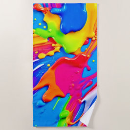 鮮やか（ばちゃばちゃ）跳ねるカラーバーストデザイン ビーチタオル