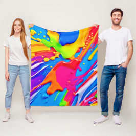 鮮やか（ばちゃばちゃ）跳ねるカラーバーストデザイン フリースブランケット