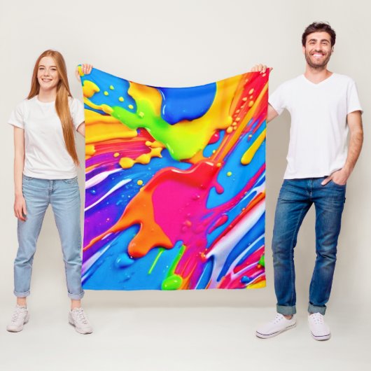 鮮やか(ばちゃばちゃ)跳ねるカラーバーストデザイン フリースブランケット (インサイチュ)