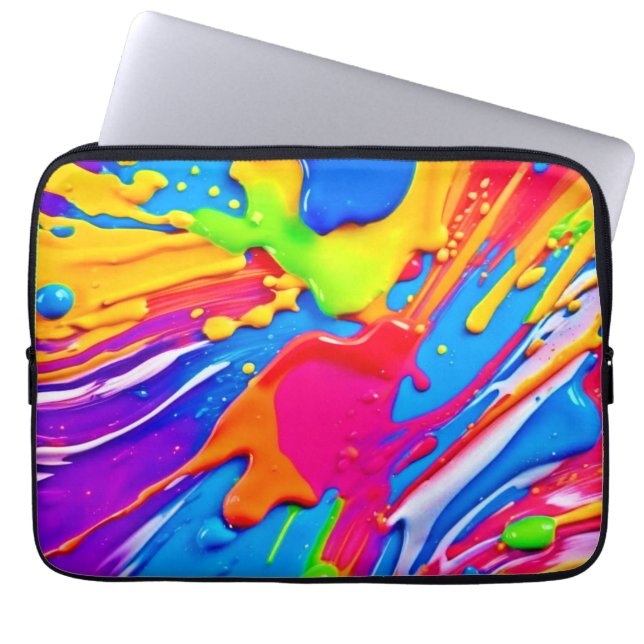 鮮やか（ばちゃばちゃ）跳ねるカラーバーストデザイン ラップトップスリーブ (正面)