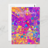 鮮やか（ばちゃばちゃ）跳ねるハッピーバースデー抽象芸術 ポストカード (正面/裏面)