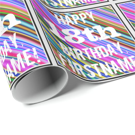 鮮やか、カラフルの第18誕生日 + 名前をカスタムする ラッピングペーパー (ロールコーナー)