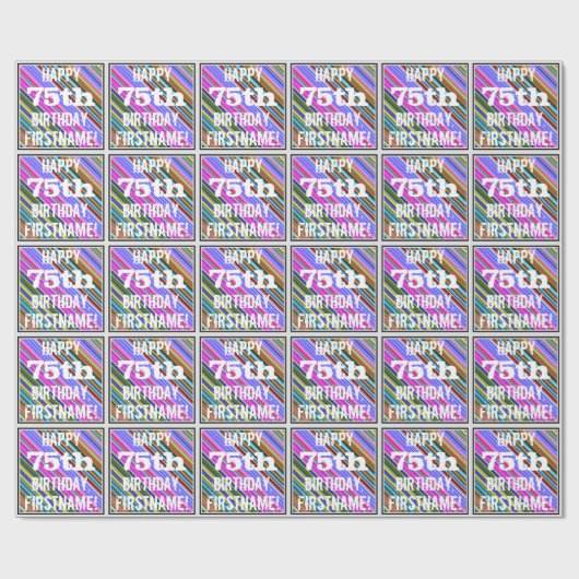 鮮やか、カラフルの第75誕生日 + 名前をカスタムする ラッピングペーパー (フラット)
