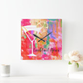 鮮やか&カラフルカクテルアワータイポグラフィ スクエア壁時計 (ホーム)