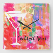 鮮やか&カラフルカクテルアワータイポグラフィ スクエア壁時計 (正面)