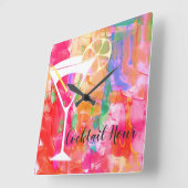 鮮やか&カラフルカクテルアワータイポグラフィ スクエア壁時計 (傾斜)