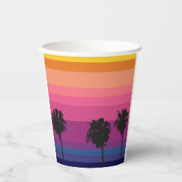 鮮やか、カラフル海サンセットとヤシの木 紙コップ