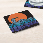 鮮やか、カラフル海波と夕日 スクエアペーパーコースター (アングル)