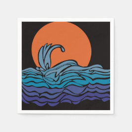 鮮やか、カラフル海波と夕日 スタンダードカクテルナプキン