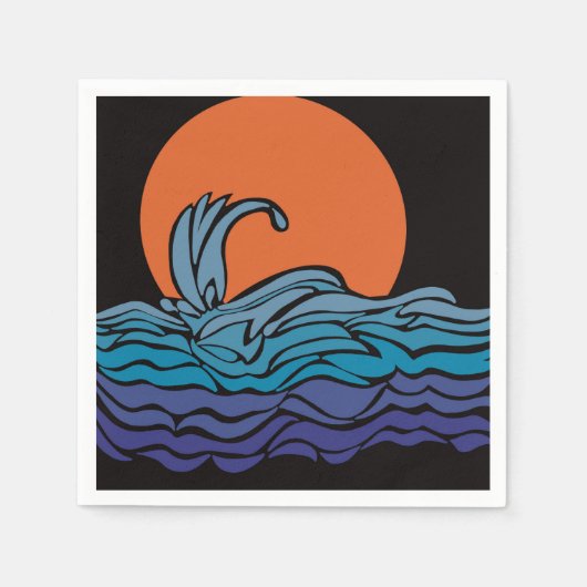 鮮やか、カラフル海波と夕日 スタンダードカクテルナプキン (正面)