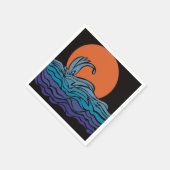 鮮やか、カラフル海波と夕日 スタンダードカクテルナプキン (角)