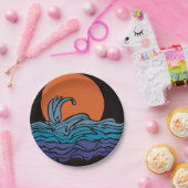 鮮やか、カラフル海波と夕日 ペーパープレート (パーティー)