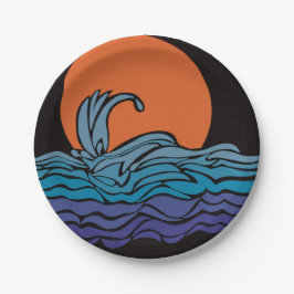 鮮やか、カラフル海波と夕日 ペーパープレート