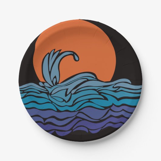 鮮やか、カラフル海波と夕日 ペーパープレート (正面)
