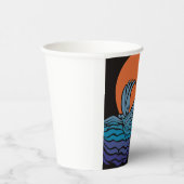 鮮やか、カラフル海波と夕日 紙コップ (右)