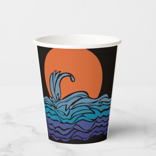 鮮やか、カラフル海波と夕日 紙コップ (正面)