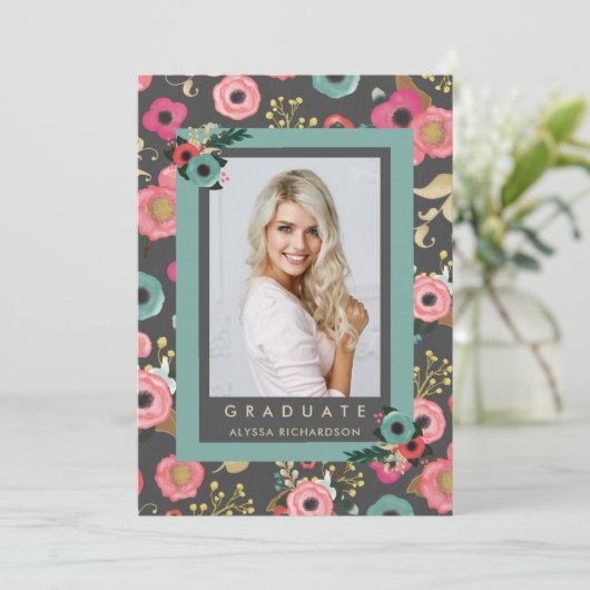 鮮やか | フォト卒業パーティー招待状グレー 招待状 (スタンド正面)