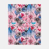 鮮やか、フローラハート、花モノグラム フリースブランケット (正面)