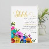 鮮やか&大胆な花柄 シークレットサプライズ 誕生日 ゴールド 箔招待状 (立ち正面)