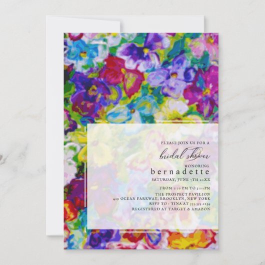 鮮やか，手色彩の鮮やかフローラブライダルシャワー 招待状 (正面)