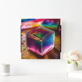 "鮮やか-数々のcolor Wall Clock Cube: Time in Techn スクエア壁時計 (ホーム)