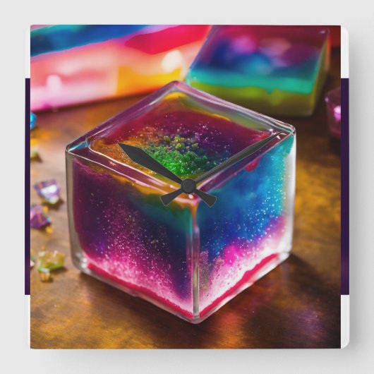 "鮮やか-数々のcolor Wall Clock Cube: Time in Techn スクエア壁時計 (正面)