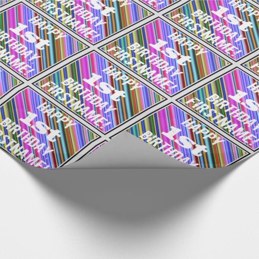 鮮やか, 1歳カラフル目の誕生日+名前をカスタムする ラッピングペーパー (角)