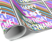 鮮やか, 1歳カラフル目の誕生日+名前をカスタムする ラッピングペーパー (ロールコーナー)