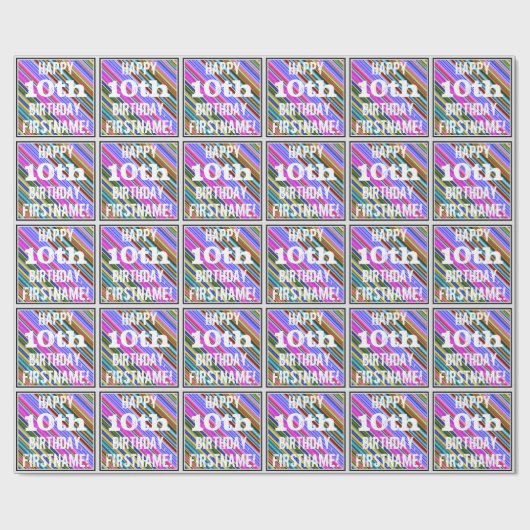 鮮やか, 10カラフル誕生日+名前をカスタムする ラッピングペーパー (フラット)