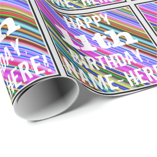 鮮やか, 11カラフル誕生日+名前をカスタムする ラッピングペーパー (ロールコーナー)