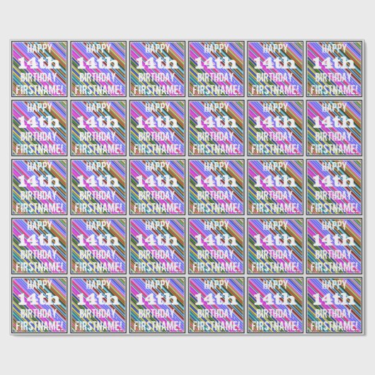 鮮やか, 14カラフル誕生日+名前をカスタムする ラッピングペーパー (フラット)