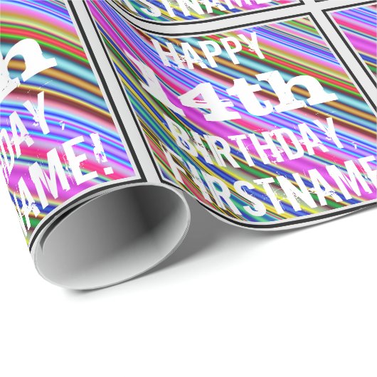 鮮やか, 14カラフル誕生日+名前をカスタムする ラッピングペーパー (ロールコーナー)