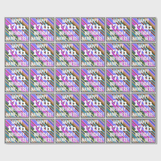 鮮やか, 17カラフル誕生日+名前をカスタムする ラッピングペーパー (フラット)