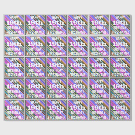鮮やか, 19カラフル誕生日+名前をカスタムする ラッピングペーパー (フラット)
