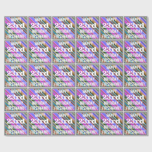 鮮やか, 23カラフル誕生日+名前をカスタムする ラッピングペーパー (フラット)