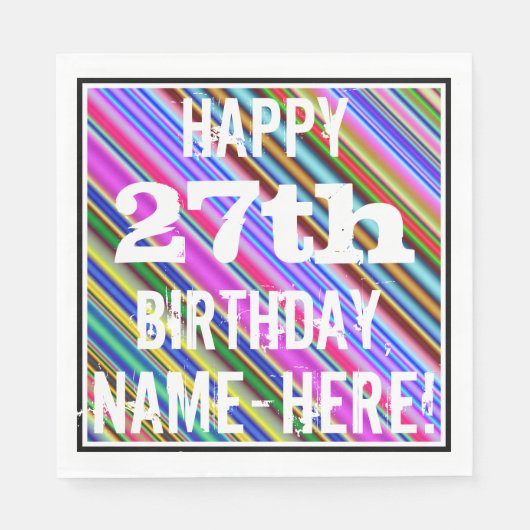 鮮やか, 27カラフル誕生日+名前をカスタムする スタンダードランチョンナプキン (正面)