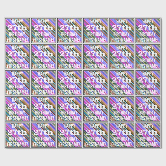 鮮やか, 27カラフル誕生日+名前をカスタムする ラッピングペーパー (フラット)