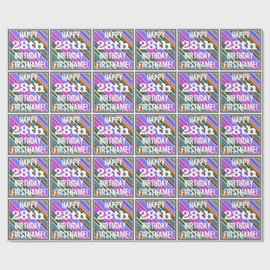鮮やか, 28カラフル誕生日+名前をカスタムする ラッピングペーパー (フラット)