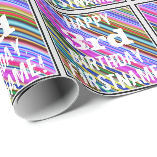 鮮やか, 3カラフル回目の誕生日+名前をカスタムする ラッピングペーパー (ロールコーナー)