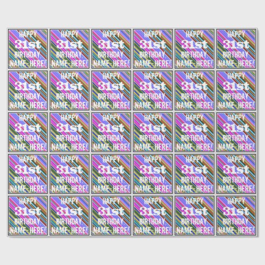 鮮やか, 31カラフル誕生日+名前をカスタムする ラッピングペーパー (フラット)