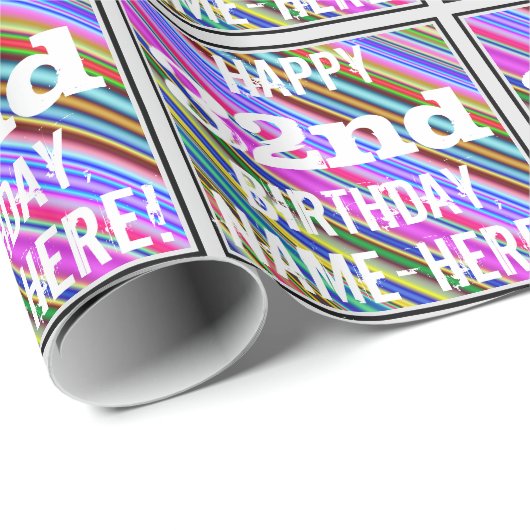 鮮やか、32カラフル番目の誕生日+名前をカスタムする ラッピングペーパー (ロールコーナー)