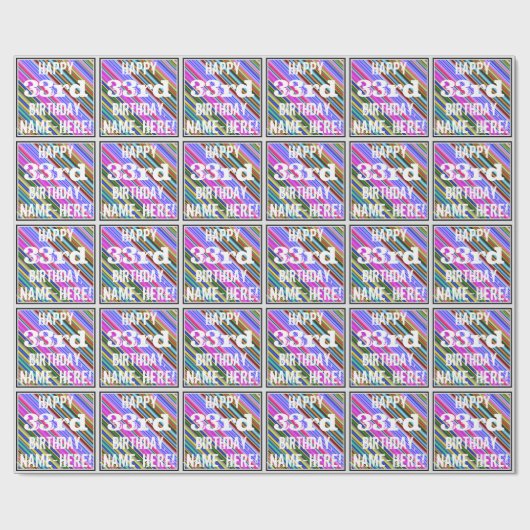 鮮やか, 33カラフル誕生日+名前をカスタムする ラッピングペーパー (フラット)