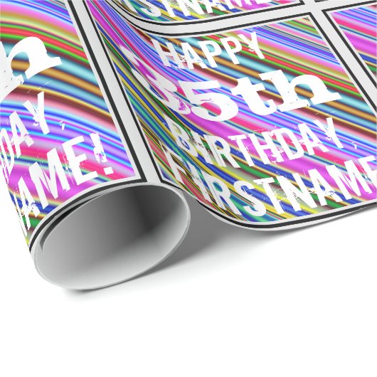 鮮やか, 35カラフル誕生日+名前をカスタムする ラッピングペーパー (ロールコーナー)