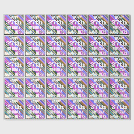 鮮やか, 37カラフル誕生日+名前をカスタムする ラッピングペーパー (フラット)